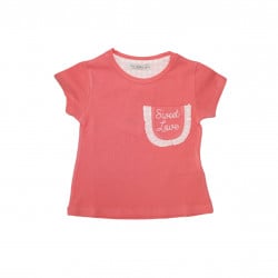 Peach Short Sleeves Girls T-shirt with Sweet Love Design, 18 Months