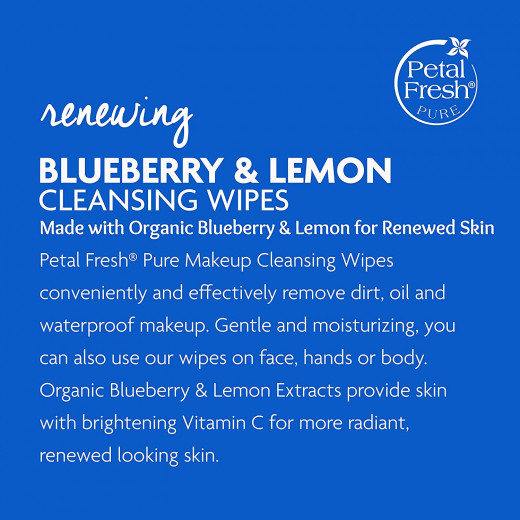 Petal Fresh Makeup Removing Cleansing Towelettes Blueberry & Lemon, 60 Count