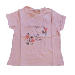 Baby Pink Short Sleeves Girls T-shirt with Nature Lover Design, 9 Months
