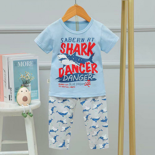 Pajama Set Half Sleeves T-shirt And Long Pants  Sharks Design 3-4 Years