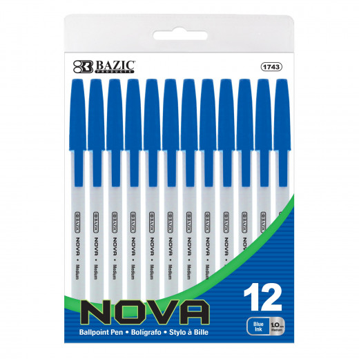 Bazic Nova Blue Color Stick Pen (12 Pen)