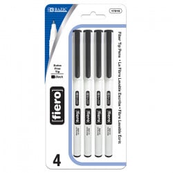 Bazic Fiero Black Fiber Tip Fineliner Pen (4/Pack)