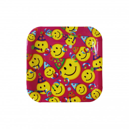 Disposable Square Plates for kids, Happy Pink Faces Design, 10 Pieces