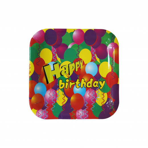 Disposable Square Plates for kids, Happy Birthday Colored Balloon  Design, 10 Pieces