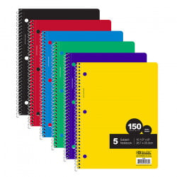Bazic 5 Subject Spiral Notebook, 150 Count
