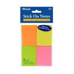 Bazic Neon Stick-On Notes ,70 Paper , 4 Pack