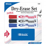 Bazic Chisel Tip Dry Erase Marker With Eraser , 3 Assorted Color