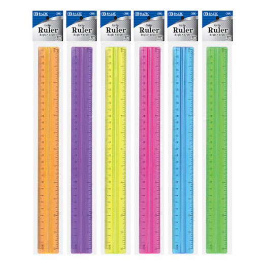 Bazic Ruler With Handle Grip, Assorted Colors,30Cm