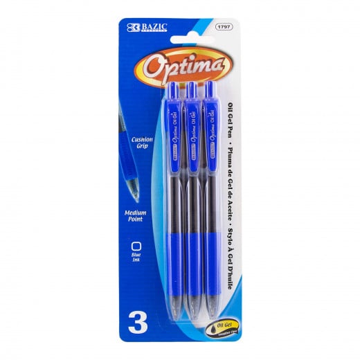 قلم حبر أوبتيما جل زيتي أزرق قابل للسحب من بازيك (3 / عبوة)