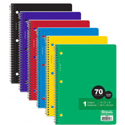 Bazic Subject Spiral Notebook - 70 Pages, Assorted Colors