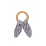 Babyjem knitted cotton & wooden ring teether gray
