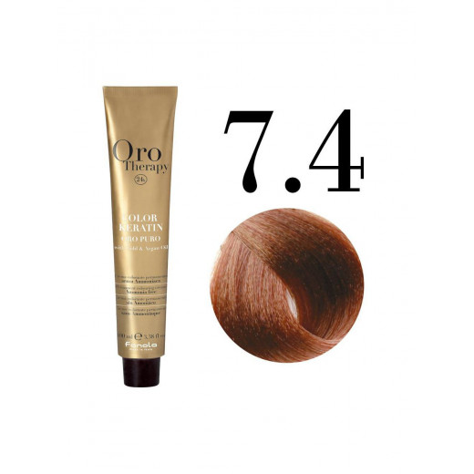 Fanola Oro Puro Hair Coloring Cream, Medium Blonde Copper no.7.4