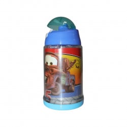 زجاجة مياه مع مصاصة بتصميم  سياره كرتونيه ، ازرق ، 600 مل