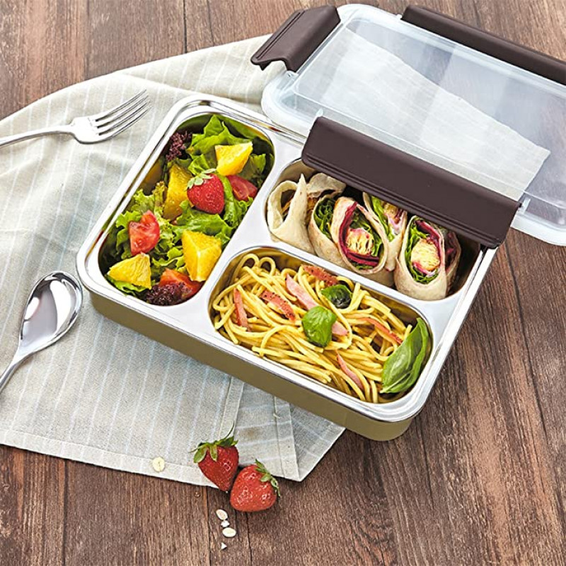 3 compartment Triple Grid Insulated Steel Lunch Box -750 ML