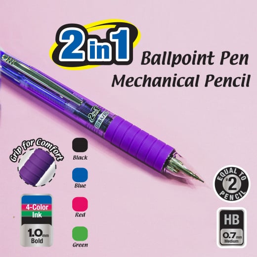 قلم رصاص ميكانيكي 2 في 1 ، 4 ألوان مع مقبض من بازيك
