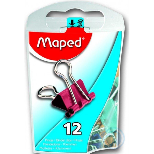 Maped Mini Binder Clips in Reusable Plastic Case, 12 Clips per Box,
