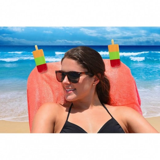 O2COOL Boca Clips Beach Towel Holders - Popsicle Red-Green-Orange