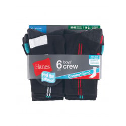 Hanes Boys Socks, 6 Pack Crew Socks Sizes L , black