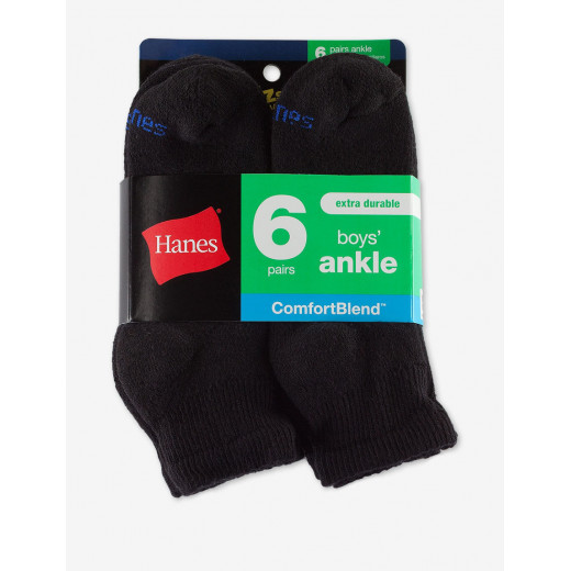 Hanes Boys Ankle Comfortblend Black EZ Sort Socks, L, Black