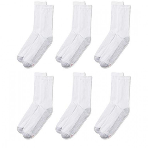 Hanes 6 pack Cushion Crew Sock, White, 6-12