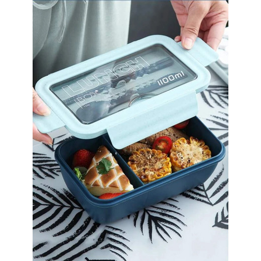 صندوق غداء بلاستيكي قطعة واحدة مع أدوات مائدة