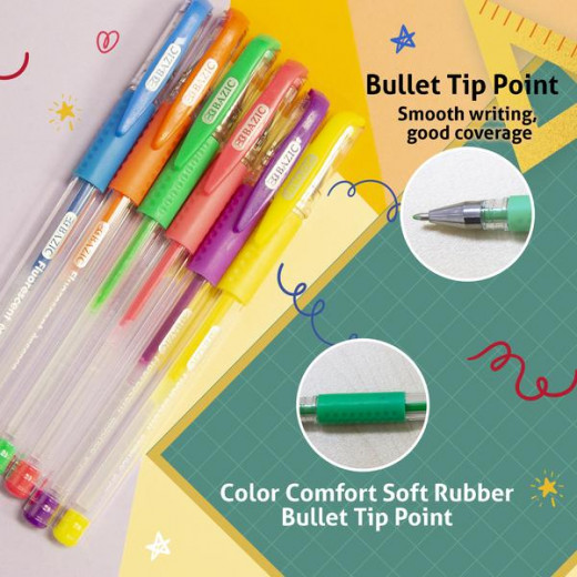 Bazic Fluorescent Color Essence Gel Pen With Cushion Grip 6pcs