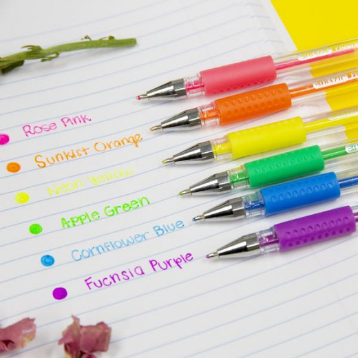 Bazic Fluorescent Color Essence Gel Pen With Cushion Grip 6pcs
