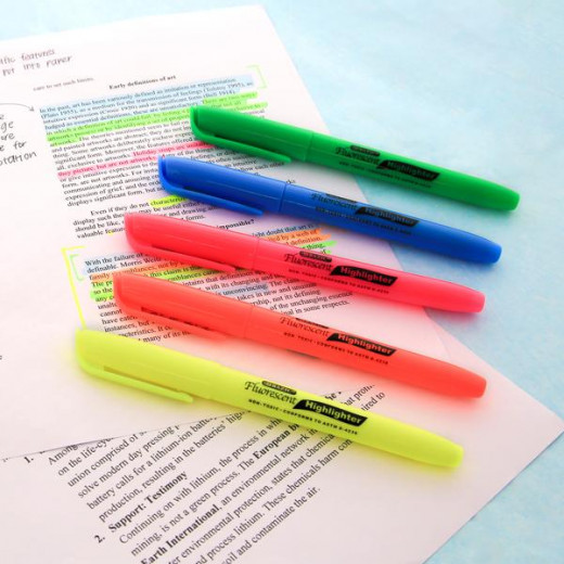 Bazic Pen Style Fluorescent Highlighter Pocket Clip (5/Pack)