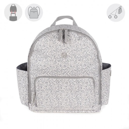 Pasito A Pasito GRAY Backpack Diaper Bag Changing Mat - Flower Mellow Line 31x37x14 Cm