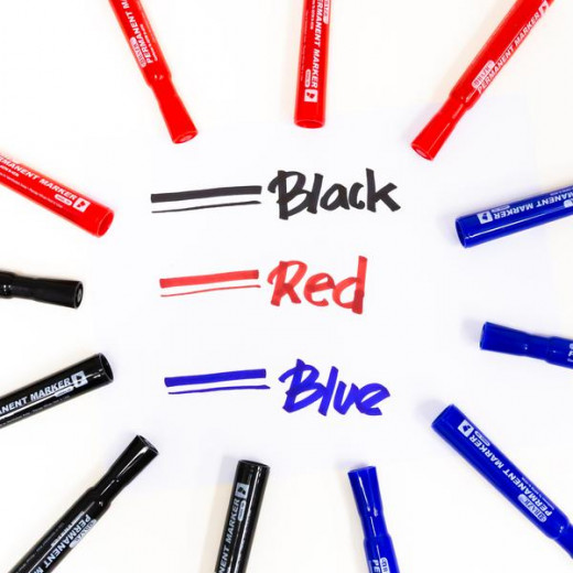 أقلام تحديد دائمة على شكل مكتب بأطراف إزميلية متنوعة الألوان (3 / حزمة) من بازيك