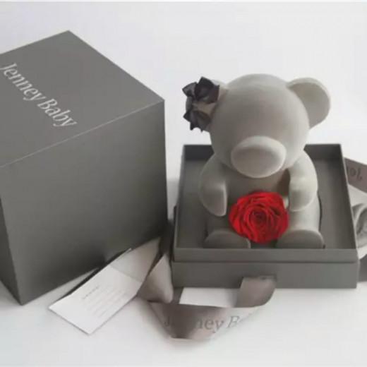 Teddy Bear with Forever Red Rose