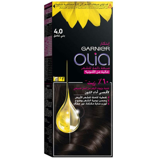 Garnier Olia Ammonia Permanent Hair Colour with 60% Oils, Number 4.0