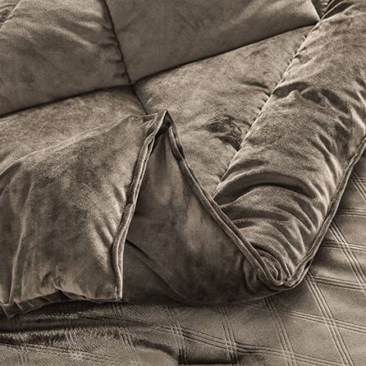 Nova home landers 3d embossed velvet flannel winter comforter set brown twin size