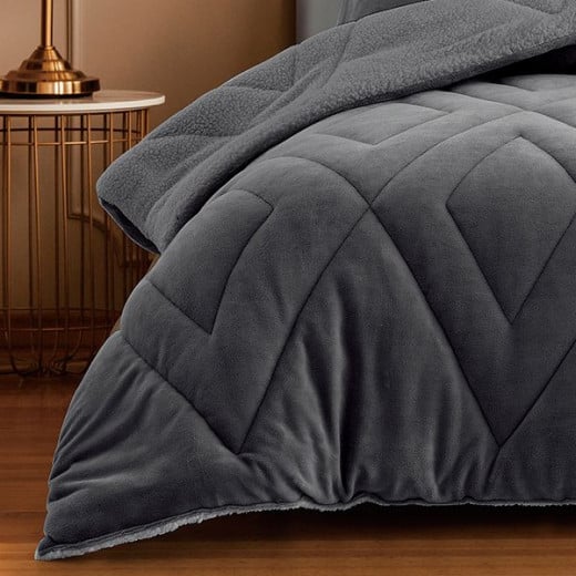 Nova home essentials velvet flannel to sherpa winter comforter grey single/twin