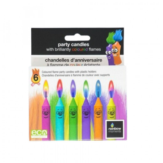 Rainbow Moments Coloured Flame Troll-Themed Candles, 6 Pieces