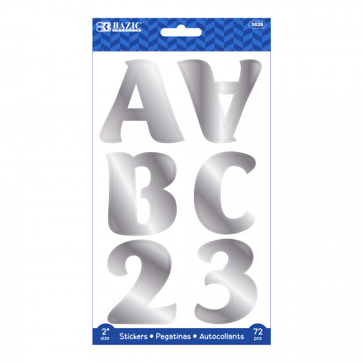 Bazic Silver Color Alphabet & Numbers Stickers