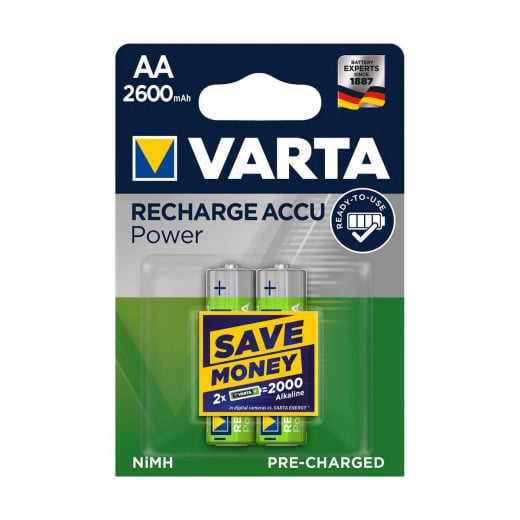 Varta Rechargeable AA2600mAh BLI2 AA battery, Silver & Green