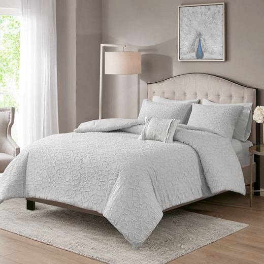 Nova Home Florence Jacquard Cotton Comforter Set, 7 Pieces, King, Super King, Grey Color
