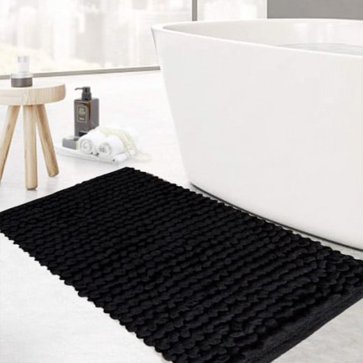 Nova Home Loopy Bath Mat, Chenille Cotton, Black Color, 50X80 Cm