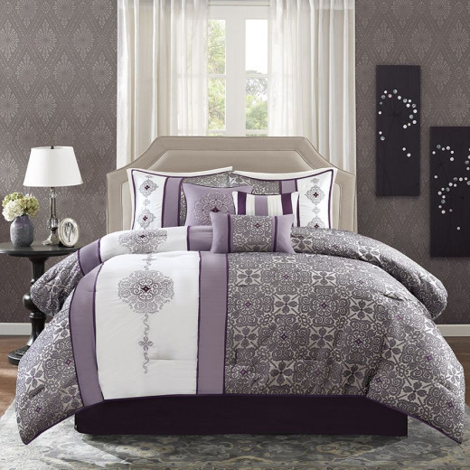 Nova Home Donovan Comforter Set, 7 Pieces, King Size, Purple Color