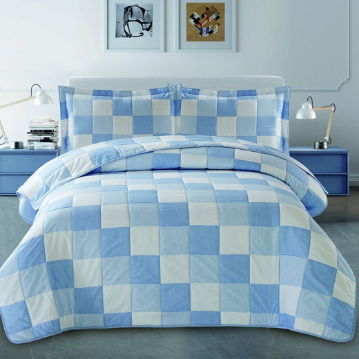 Nova Home Chess Design Bed Spread Set, 2 Pieces, Twin Size, Blue Color