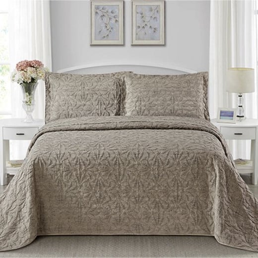 Nova Home Samrqad Jacquard Bed Spread Set, Beige Color, Twin Size