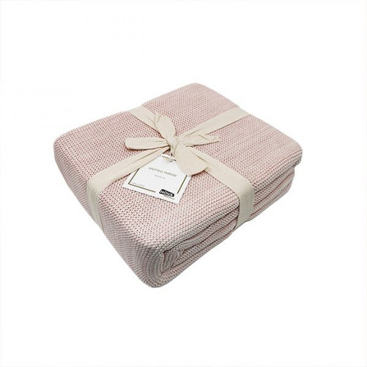 Nova Home Marled Design Blanket, Hand Knitted Throw With Tassels, Cotton, Pink & White Color