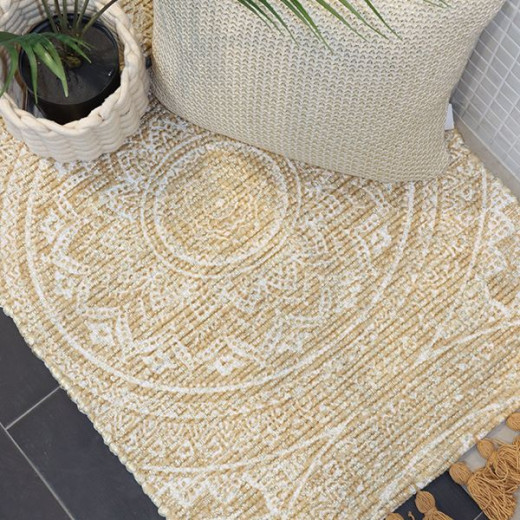 Nova home ester woven rug with tassels, poly cotton, gold color, 70*140 cm