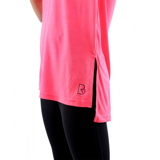 RB Women's Side High-Low T-Shirt, Small Size, Pink Color