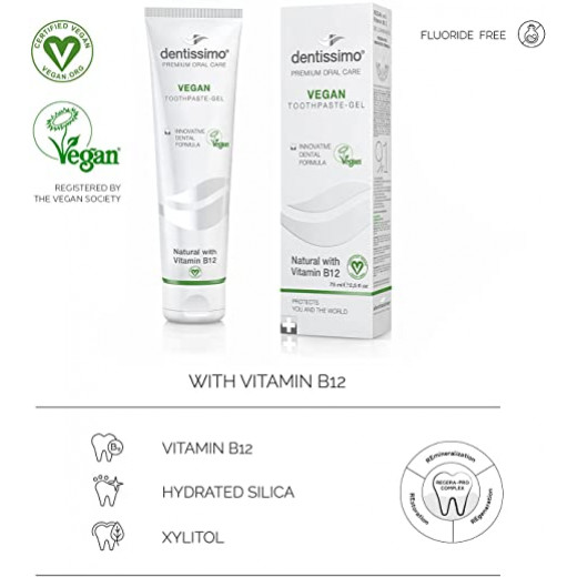 Dentissimo Premium Vegan with Vitamin B12 Toothpaste Gel, 75 Ml