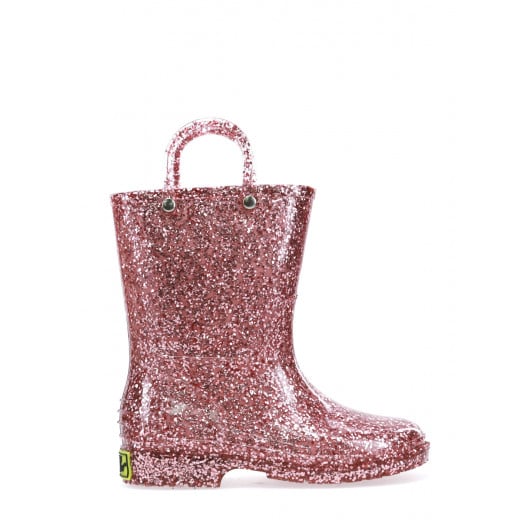Western Chief Kids Glitter Rain Boots, Rose Gold Color, Size 24