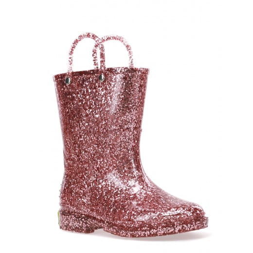 Western Chief Kids Glitter Rain Boots, Rose Gold Color, Size 20