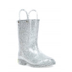 Western Chief Kids Glitter Rain Boots, Silver Color, Size 31