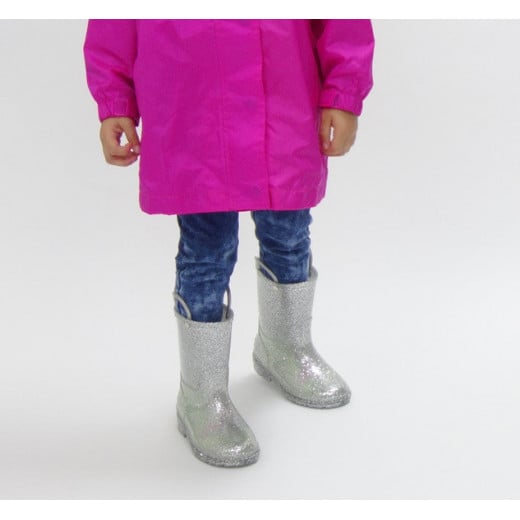 Western Chief Kids Glitter Rain Boots, Silver Color, Size 27